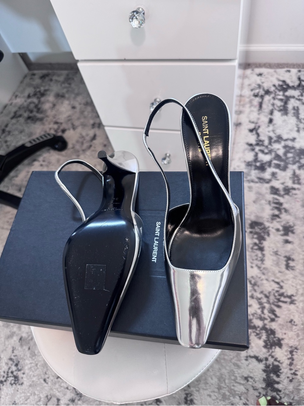 Saint Laurent Metallic Silver Slingback Pointed Heels size 39 - Picture 3 of 6